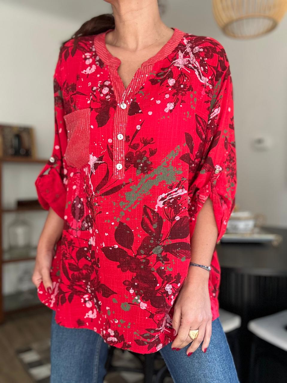 BLUSA FLORIDA ROJO
