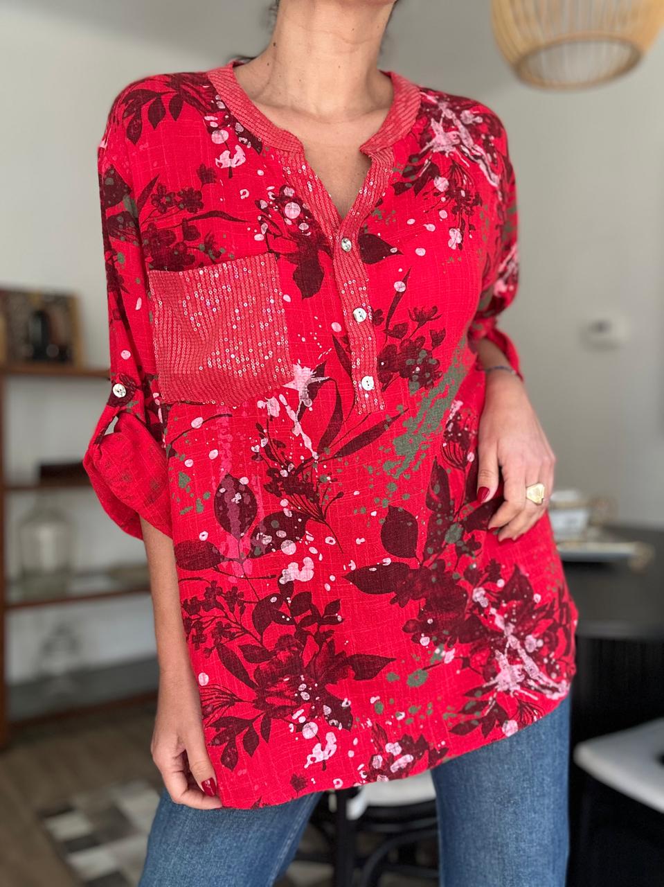 BLUSA FLORIDA ROJO