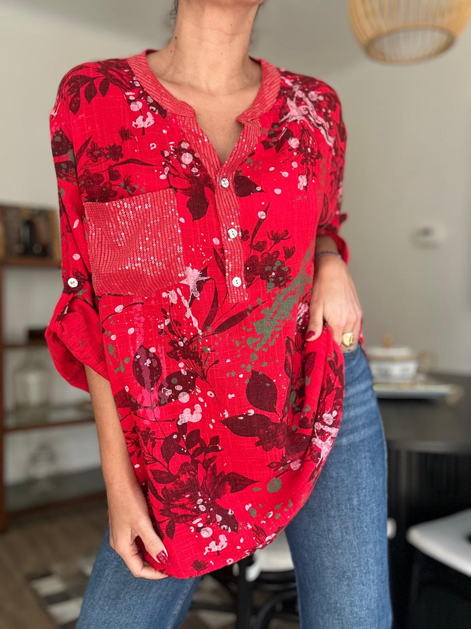 BLUSA FLORIDA ROJO