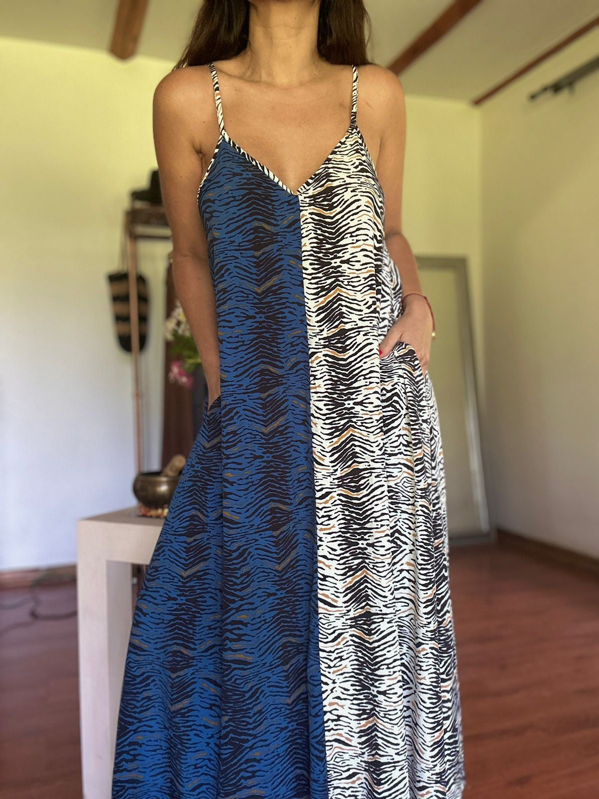 Vestido  San Alberto Azul Blanco