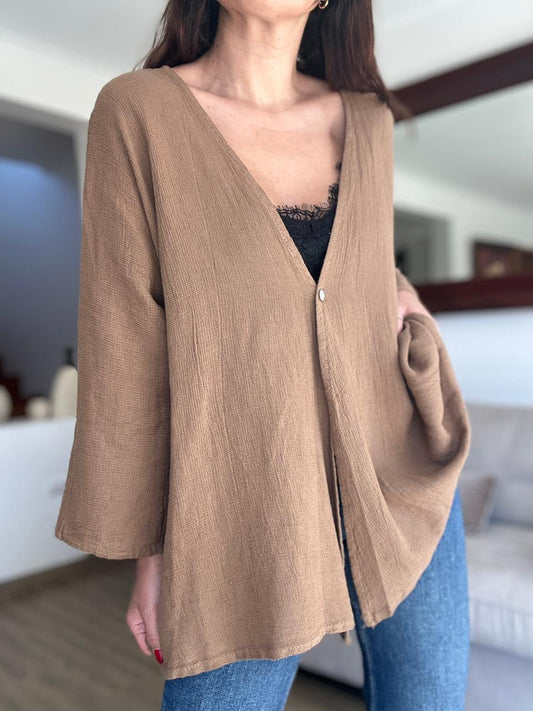 Kimono Tapado de Lino Parma CAMEL