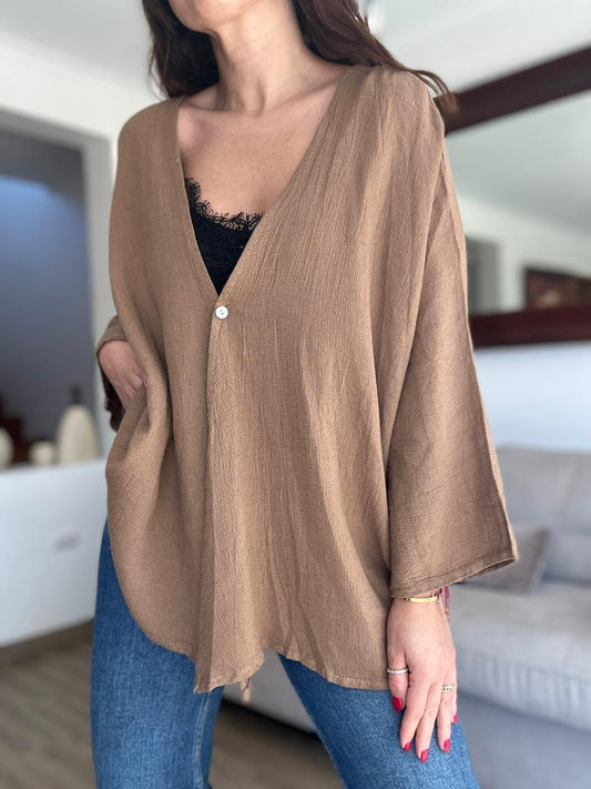 Kimono Tapado de Lino Parma CAMEL