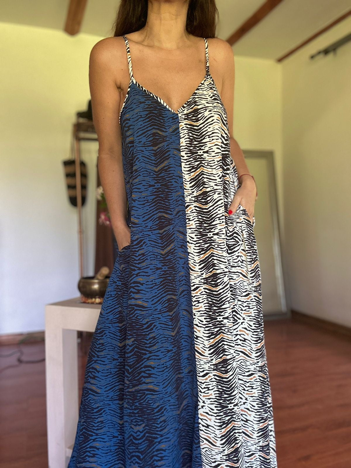 Vestido  San Alberto Azul Blanco