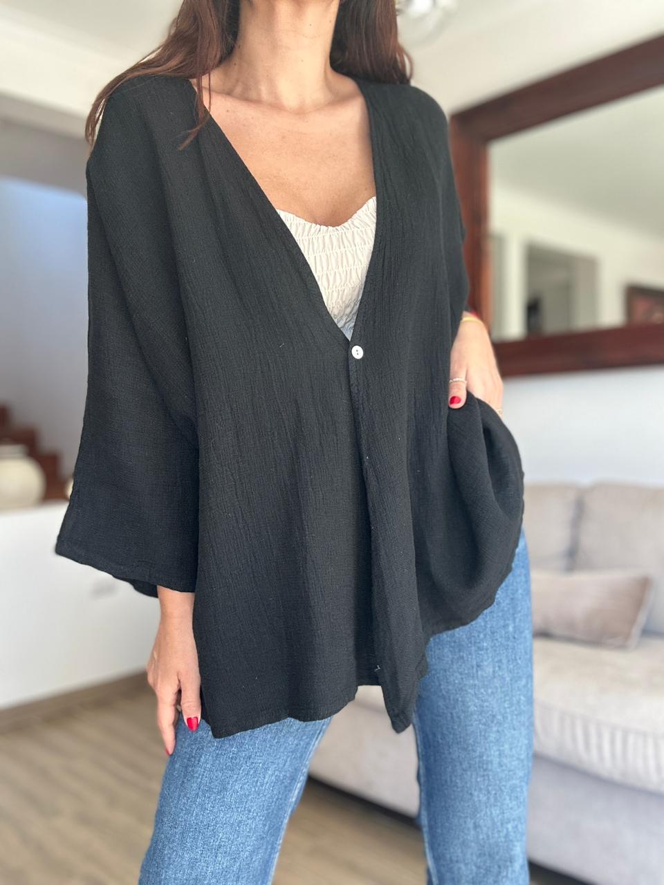 Kimono  Tapado de Lino Parma NEGRO