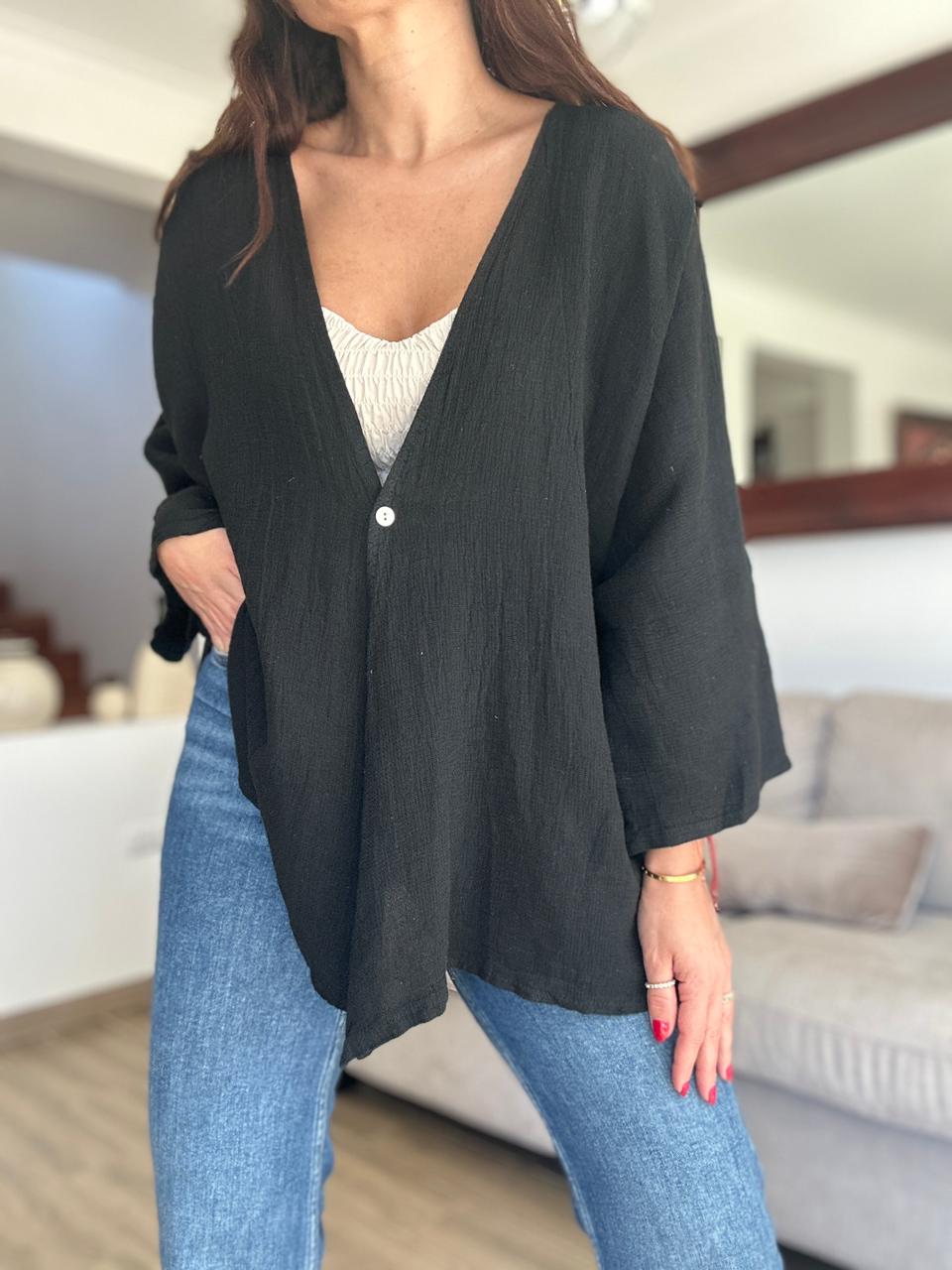 Kimono  Tapado de Lino Parma NEGRO